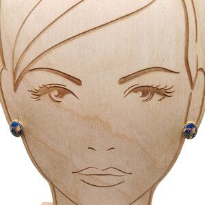 Vintage Gold & Blue Enamel Floral Clip-On Earrings Art Nouveau Cloisonne Style